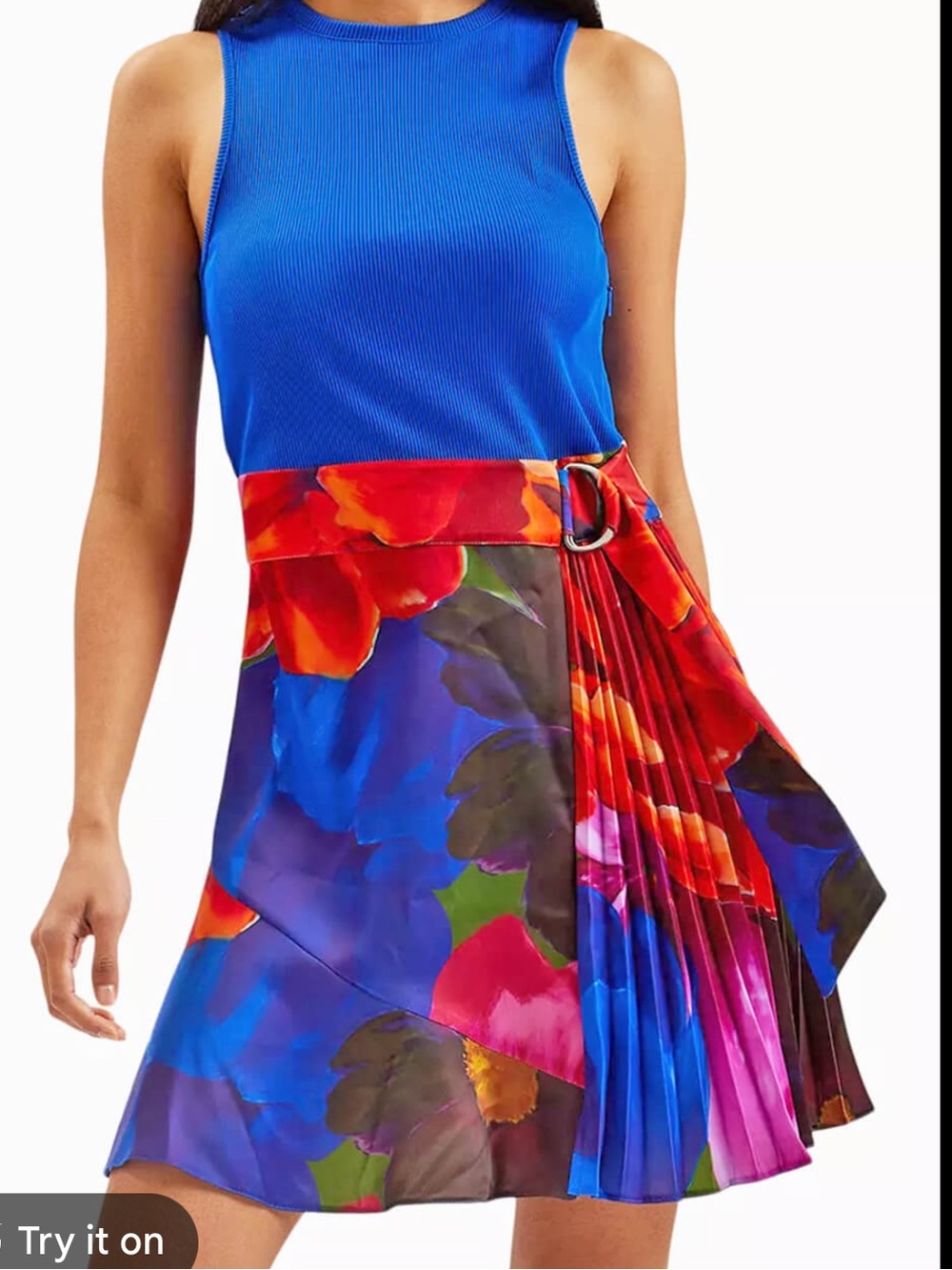 Ted Baker London Blue floral dress belted Vibrant sandiyy pleated knit top red